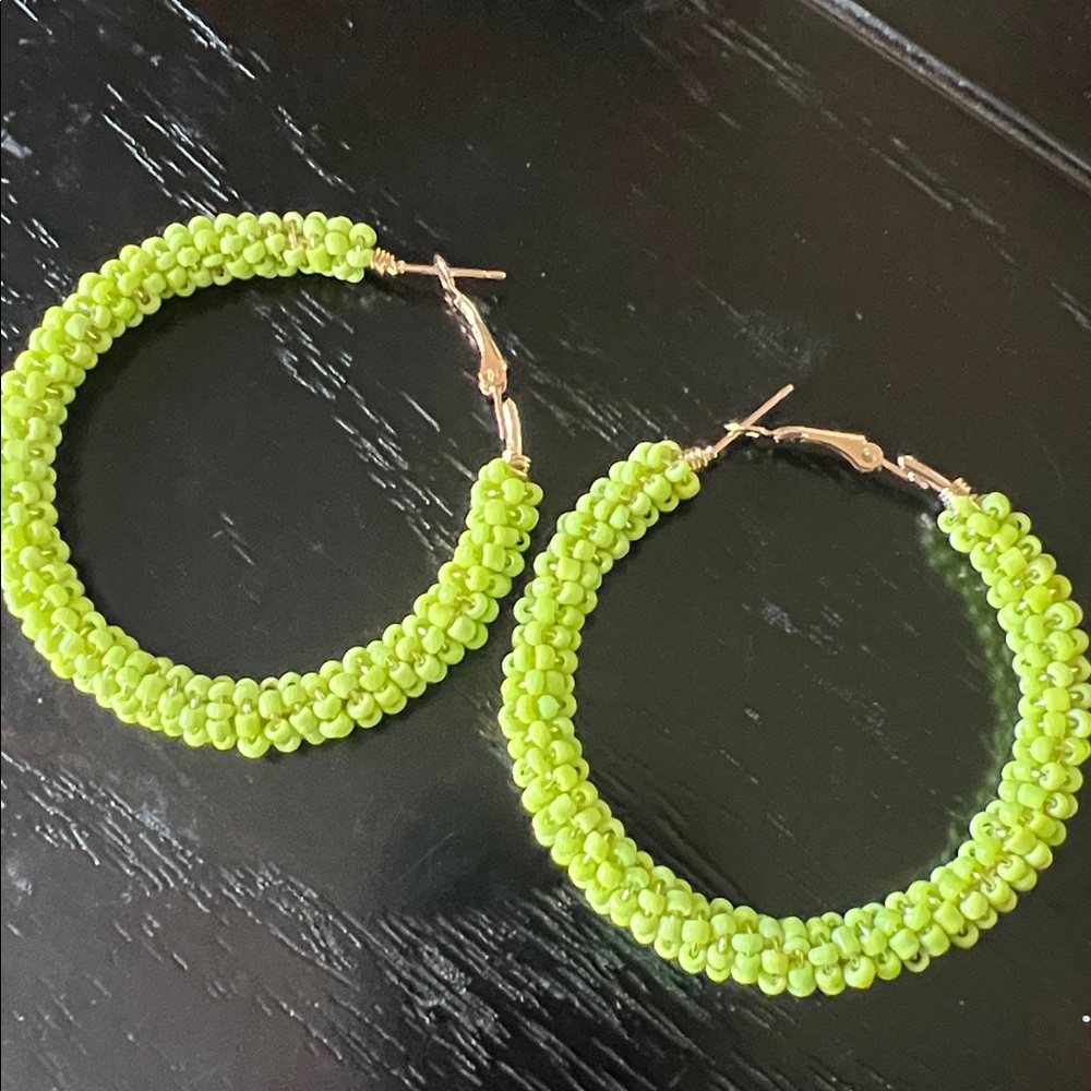GREEN beaded hoop earrings-NWT
